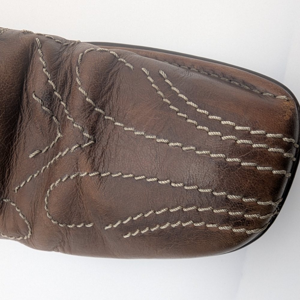 Bacco Bucci mens Brown Leather Ankle Boots Made Italy Size 12 Western Stitch - Picture 6 of 14